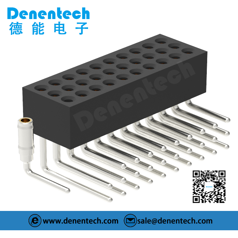 Denentech customized 1.27MM machined female header H3.80xW4.52 triple row right angle female connector